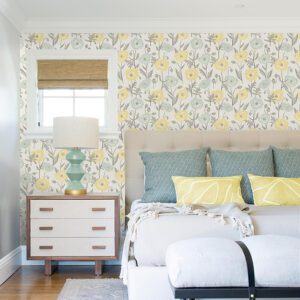 Aqua Poppy Field Peel and Stick Wallpaper