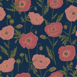Navy Pink Poppy Field Peel and Stick Wallpaper