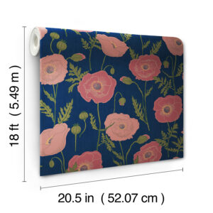 Navy Pink Poppy Field Peel and Stick Wallpaper