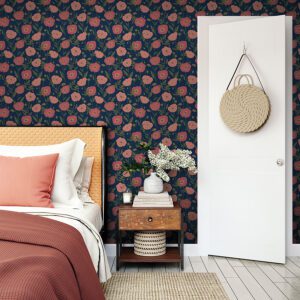 Navy Pink Poppy Field Peel and Stick Wallpaper
