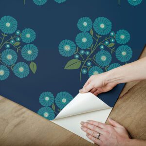 Navy Aqua StrawFlower Peel and Stick Wallpaper