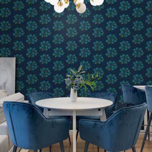 Navy Aqua StrawFlower Peel and Stick Wallpaper