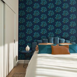 Navy Aqua StrawFlower Peel and Stick Wallpaper