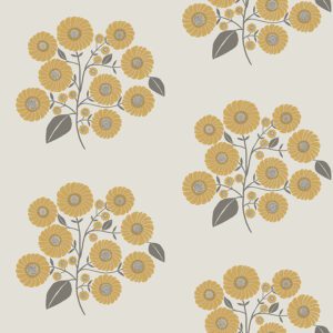 Mustard Grey StrawFlower Peel and Stick Wallpaper