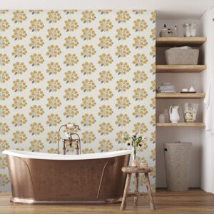 Mustard Grey StrawFlower Peel and Stick Wallpaper
