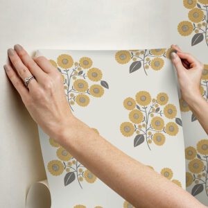 Mustard Grey StrawFlower Peel and Stick Wallpaper