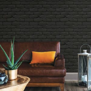 Black Amsterdam Brick Peel and Stick Wallpaper