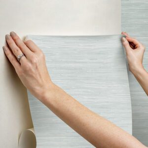 Whisper Blue Classic Faux Grasscloth Peel and Stick Wallpaper
