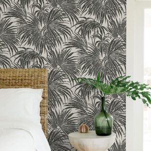 Black & White Cassava Palm Peel and Stick Wallpaper