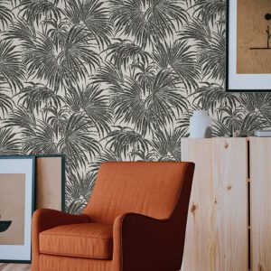 Black & White Cassava Palm Peel and Stick Wallpaper