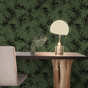 Black & Green Cassava Palm Peel and Stick Wallpaper