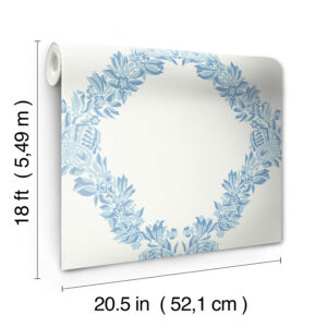 Sky Blue Wreath Peel and Stick Wallpaper