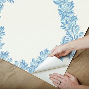 Sky Blue Wreath Peel and Stick Wallpaper