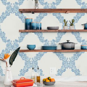 Sky Blue Wreath Peel and Stick Wallpaper