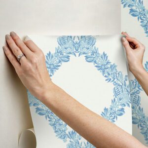 Sky Blue Wreath Peel and Stick Wallpaper