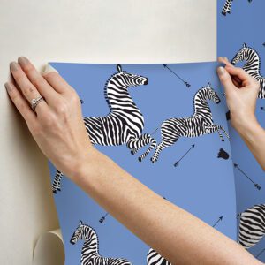 Azure Zebra Safari Peel and Stick Wallpaper