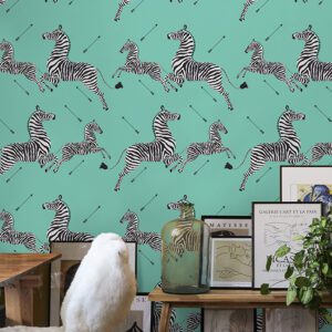 Aqua Zebra Safari Peel and Stick Wallpaper