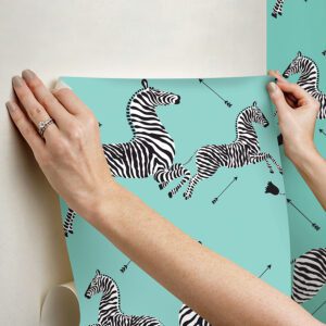 Aqua Zebra Safari Peel and Stick Wallpaper