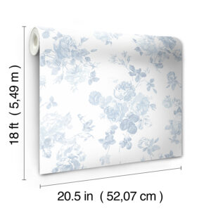 Blue Bella Ribbon Everblooming Rosettes Peel and Stick Wallpaper