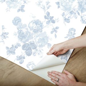 Blue Bella Ribbon Everblooming Rosettes Peel and Stick Wallpaper