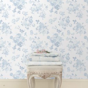 Blue Bella Ribbon Everblooming Rosettes Peel and Stick Wallpaper