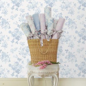 Blue Bella Ribbon Everblooming Rosettes Peel and Stick Wallpaper