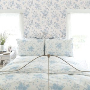 Blue Bella Ribbon Everblooming Rosettes Peel and Stick Wallpaper