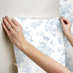 Blue Bella Ribbon Everblooming Rosettes Peel and Stick Wallpaper