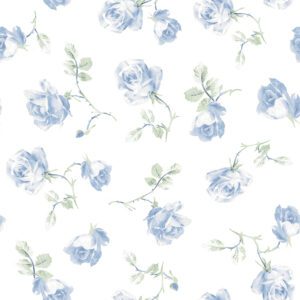 French Blue Ribbon Rosa Peel and Stick Wallpaper