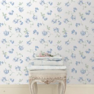 French Blue Ribbon Rosa Peel and Stick Wallpaper