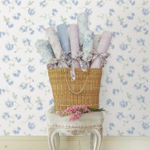 French Blue Ribbon Rosa Peel and Stick Wallpaper