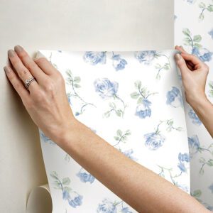 French Blue Ribbon Rosa Peel and Stick Wallpaper