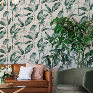 Teal Banana Leaf Peel and Stick Wallpaper