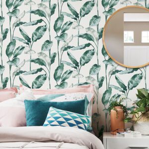 0088170 teal banana leaf peel and stick wallpaper.jpeg