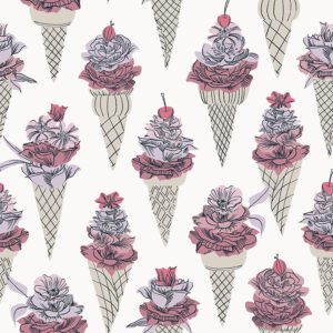 Pink Floral Ice Cream Peel and Stick Wallpaper