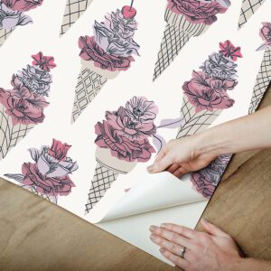 Pink Floral Ice Cream Peel and Stick Wallpaper