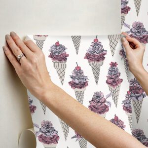 Pink Floral Ice Cream Peel and Stick Wallpaper