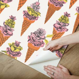 Orange Floral Ice Cream Peel and Stick Wallpaper