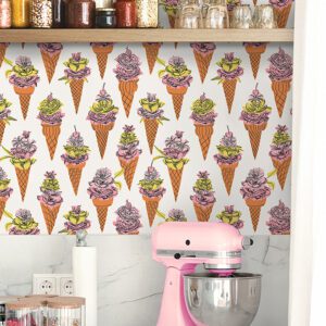 Orange Floral Ice Cream Peel and Stick Wallpaper