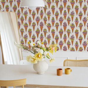 Orange Floral Ice Cream Peel and Stick Wallpaper