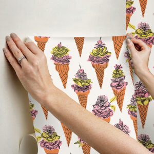 Orange Floral Ice Cream Peel and Stick Wallpaper