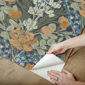 Dark Multi Moody June Blooms Peel and Stick Wallpaper