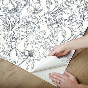 Navy May Bloom Peel and Stick Wallpaper