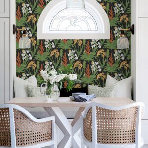 Black Multi Blooming Villa Peel and Stick Wallpaper