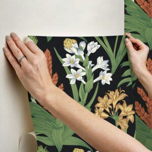 Black Multi Blooming Villa Peel and Stick Wallpaper