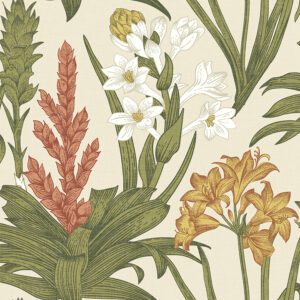 Linen & Olive Blooming Villa Peel and Stick Wallpaper