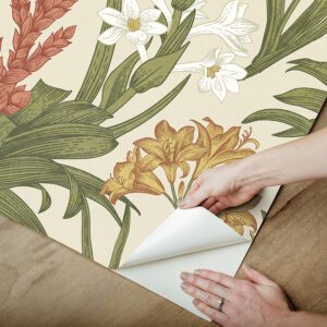 Linen & Olive Blooming Villa Peel and Stick Wallpaper