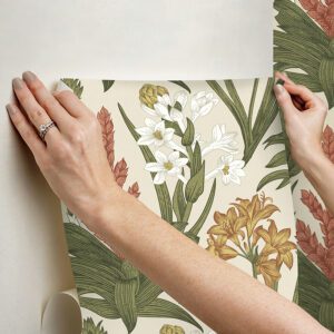 Linen & Olive Blooming Villa Peel and Stick Wallpaper
