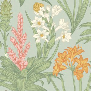 Jade & Pink Blooming Villa Peel and Stick Wallpaper