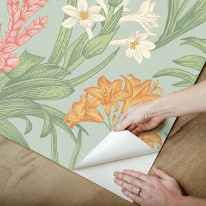 Jade & Pink Blooming Villa Peel and Stick Wallpaper